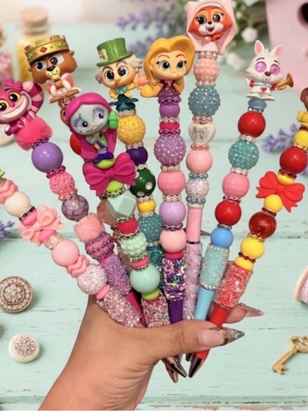Show listing Disney Colorful Bead Character Pens - Pink Purple Blue Red Yellow